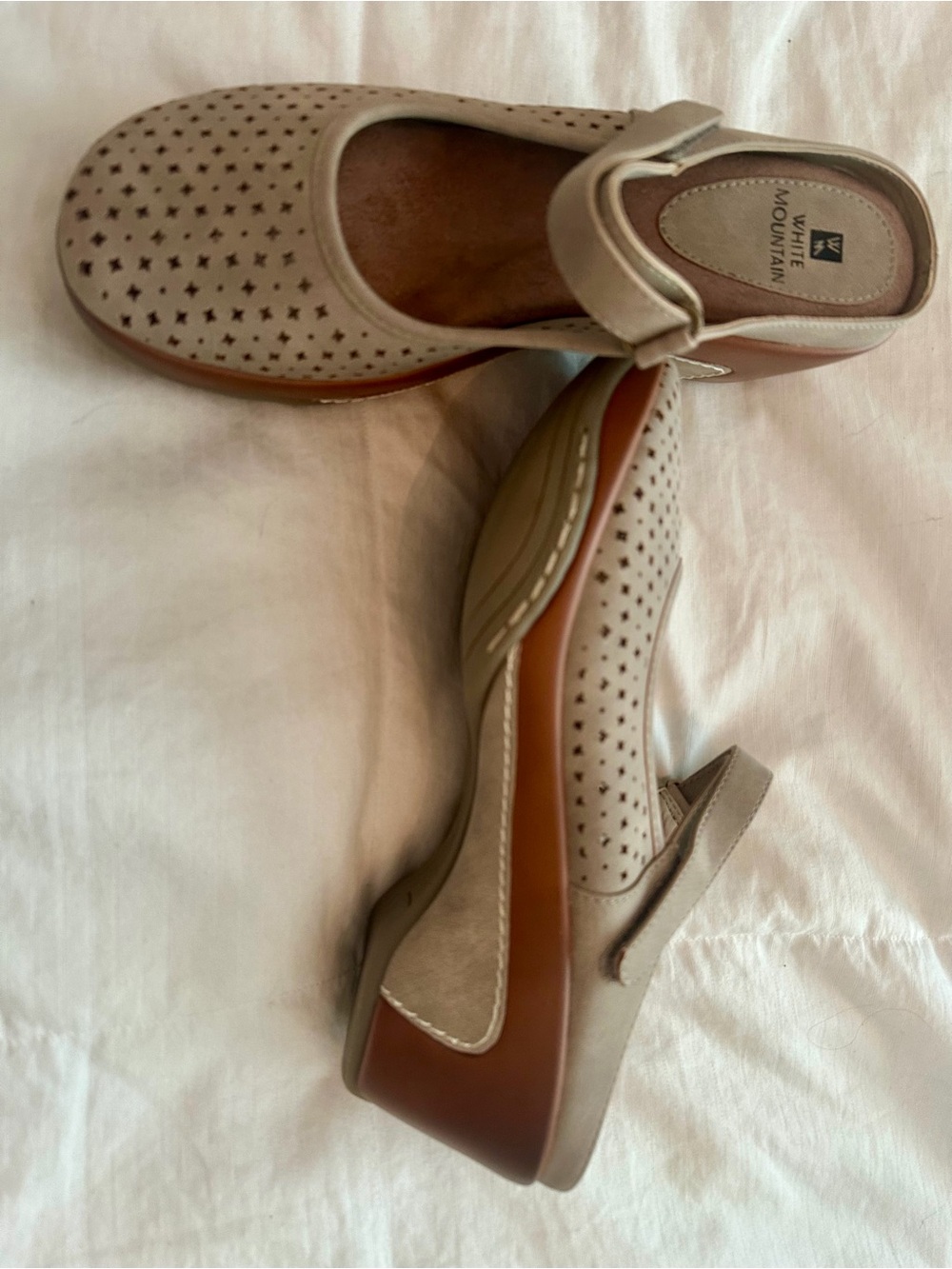 White Mountain Taupe Star-Perforated Mary Jane Clogs, New - Picture 3 of 7
